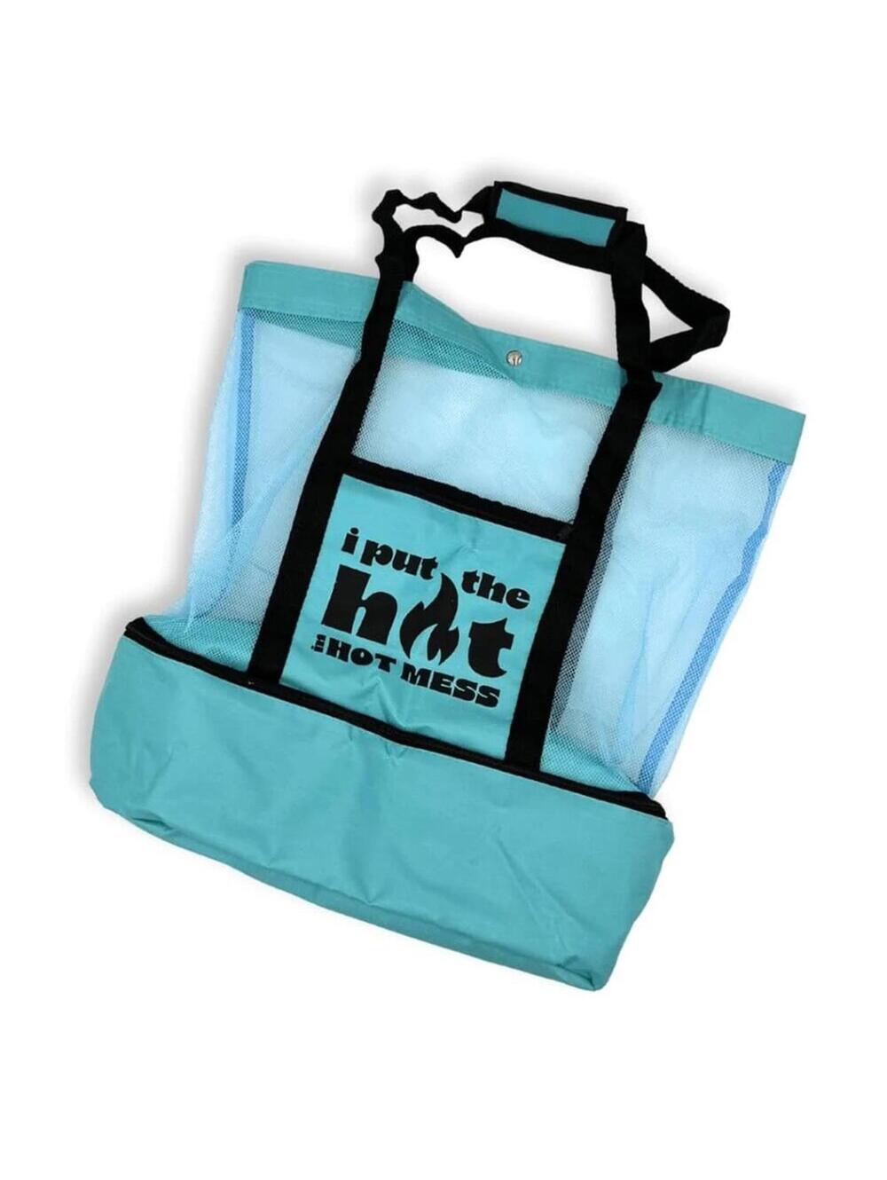 Blue mesh-beach  bag with bottom zipper cooler compartment NWOT OS
